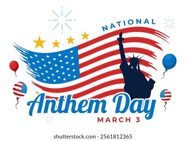 National Anthem Day Vector Illustration on March 3 Featuring the United States of America Flag in a National Holiday Flat Cartoon Background Design