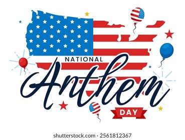 National Anthem Day Vector Illustration on March 3 Featuring the United States of America Flag in a National Holiday Flat Cartoon Background Design