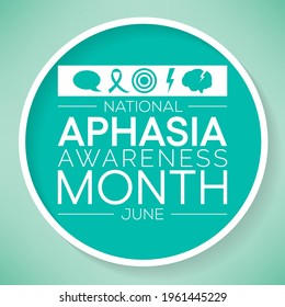 National Aphasia awareness month is observed every year in June, it is a condition that robs the ability to communicate and can affect the ability to speak, write and understand language. Vector art.