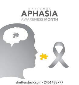National Aphasia awareness month is observed every year in June, it is a condition that robs the ability to communicate and can affect the ability to speak, write and understand language. Vector art.