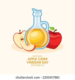 Vector del Día Nacional del Vinagre de sidra de Apple. Botella de vidrio de vectores de ícono de sidra de manzana. 23 de septiembre. Día importante