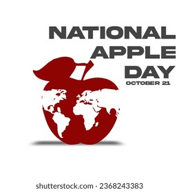 National Apple Day image. Red apple with world map image. Apple isolated on white background. Apple Day poster, October 21. Important day