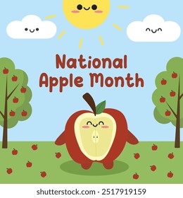 National Apple Month vector design for celebration. Suitable for flat design graphic illustration for social media ads, flyer design, flat illustration, banner, template, poster, etc