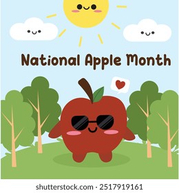 National Apple Month vector design for celebration. Suitable for flat design graphic illustration for social media ads, flyer design, flat illustration, banner, template, poster, etc