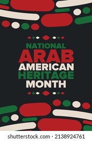 National Arab American Heritage Month. Arab American culture and tradition. Celebrate annual in United States in April. Arabian pattern. Poster, banner and background. Vector ornament, illustration