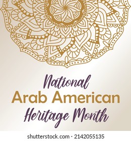 National Arab American Heritage month. Vector background, round mandala, tradition eastern oriental ornament. NAAHM square template