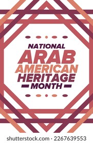 National Arab American Heritage Month in April. Arab American culture. Celebrate annual in United States. Tradition arabian pattern. Poster, card, banner and background. Vector ornament, illustration
