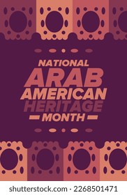 National Arab American Heritage Month in April. Arab American culture. Celebrate annual in United States. Tradition arabian pattern. Poster, card, banner and background. Vector ornament, illustration