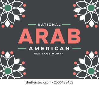 National Arab American Heritage Month Poster with Geometric Floral Design.