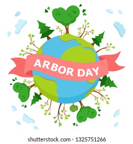 National Arbor Day concept. 
Environmental poster, banner, emblem. Green tree vector  illustration on white background
