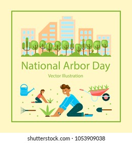 National Arbor Day greeting card. Poster of ecology concept. Vector illustration eps 10