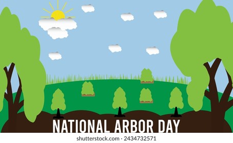 El Día Nacional del Árbol se celebra cada año en abril. Plantilla para fondo, banner, tarjeta, cartel con inscripción de texto.