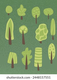 National arbor day. Summer forest landscape nature background. Abstract banner template with trees. Card with nature environment decoration. Vector flat textured illustration