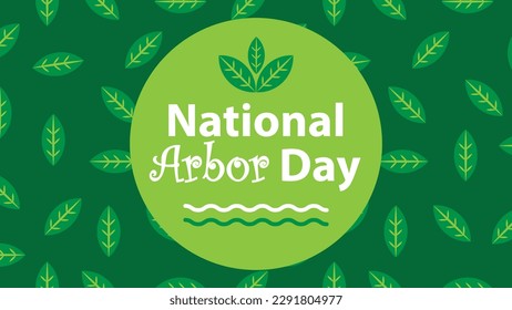 National Arbor day vector banner design with leaf or leaves icon pattern, geometric shapes and typographic tittle message. National Arbor day simple modern poster background design.