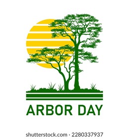 National Arbor Day vector symbol, with Green Tree silhouette illustration. April Arbor Day icon