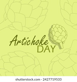 National Artichoke Day event banner. An artichoke with text on light green background to celebrate on March 16