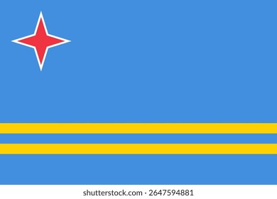 National Aruba flag. High detailed flag of Aruba. South America. 3D illustration.