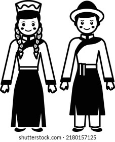 national Asian costume for festival vector icon design, World Indigenous Peoples symbol, characters in casual clothes Sign, traditional dress stock, Mongolia nomadic Couple standing Concept