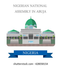 National Assembly Of Nigeria In Abuja. Flat Cartoon Style Historic Sight Showplace Attraction Web Site Vector Illustration. World Countries Cities Vacation Travel Sightseeing Africa Collection.