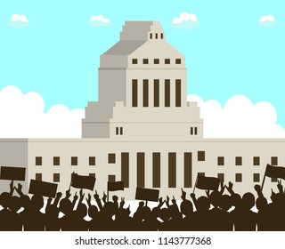 national assembly and protesting people