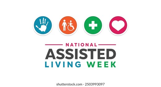 National Assisted Living Week. Hand, people, plus icon and heart. Great for cards, banners, posters, social media and more. White background.