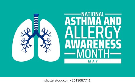 National Asthma and Allergy Awareness Month background banner or poster design template. observed every year in May. Holiday concept. Use to any Template, card, poster, placard, template.