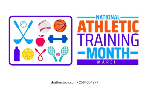 National Athletic Training Month background banner or poster design template. observed every year in March. Holiday concept. Use to any Template, card, poster, placard, template.