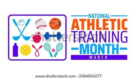 National Athletic Training Month background banner or poster design template. observed every year in March. Holiday concept. Use to any Template, card, poster, placard, template.