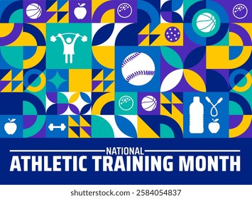 National Athletic Training Month geometric shape pattern background banner or poster design template. observed every year in March. Holiday concept. Use to any Template, card, poster, placard.