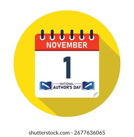 National Author's Day November 1 Calendar Graphic Design. Banner para publicação em redes sociais. Ilustração de vetor