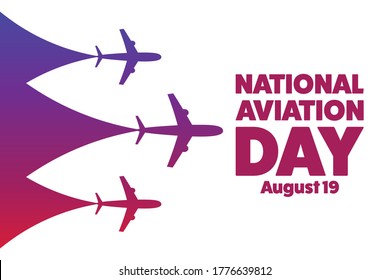 National Aviation Day. August 19. Holiday concept. Template for background, banner, card, poster with text inscription. Vector EPS10 illustration