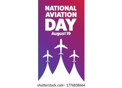 National Aviation Day. August 19. Holiday concept. Template for background, banner, card, poster with text inscription. Vector EPS10 illustration