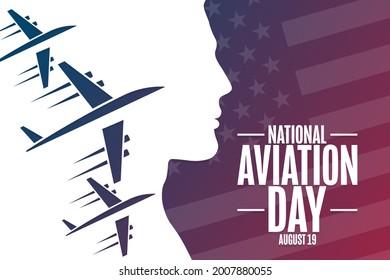 National Aviation Day. August 19. Holiday concept. Template for background, banner, card, poster with text inscription. Vector EPS10 illustration