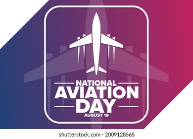 National Aviation Day. August 19. Holiday concept. Template for background, banner, card, poster with text inscription. Vector EPS10 illustration