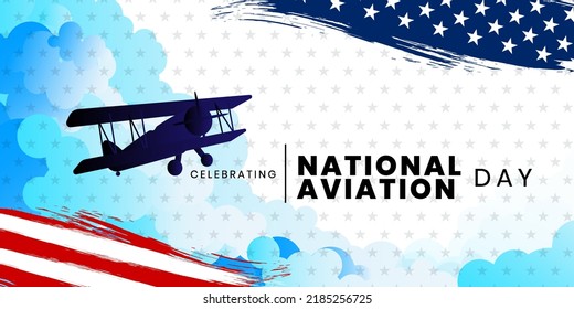 National Aviation Day. August 19.  Template for background, banner, card, poster. Vector illustration