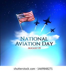 National Aviation Day. Celebrated in United States in August 19. Concept design for poster, greeting card, banner,background. Vector EPS 10.