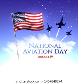 National Aviation Day. Celebrated in United States in August 19. Concept design for poster, greeting card, banner,background. Vector EPS 10.