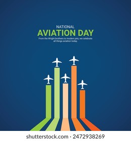 In: National Aviation Day Creative Ads Design. Air Day Flugzeug-Symbol auf der Vorlage für den Hintergrund isoliert. Flugtag Poster, Vektorgrafik, Illustration, 19. August. Wichtige Tagesanzeigen