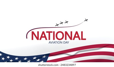 Logotipo del Día Nacional de la Aviación con una silueta de avión y colores de la bandera estadounidense Celebra la historia y los logros de la aviación