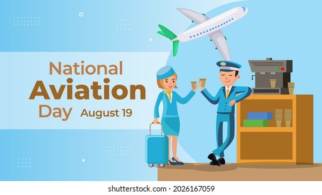 National Aviation Day on August 19 business brochure flyer banner design horizontal template vector, cover presentation abstract, modern publication poster and flag-banner, layout in rectangle size.