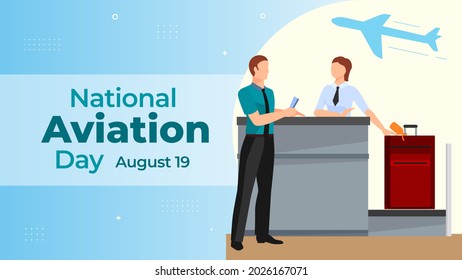 National Aviation Day on August 19 business brochure flyer banner design horizontal template vector, cover presentation abstract, modern publication poster and flag-banner, layout in rectangle size.