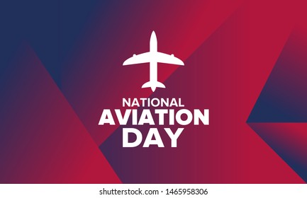 National Aviation Day in United States. Holiday, celebrated annual in August 19. Design with airplane and american flag. Patriotic element. Poster, greeting card, banner and background. Vector