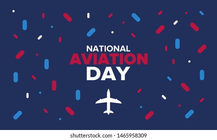 National Aviation Day in United States. Holiday, celebrated annual in August 19. Design with airplane and american flag. Patriotic element. Poster, greeting card, banner and background. Vector