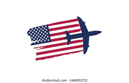 National Aviation Day in United States. Holiday, celebrated annual in August 19. Design with airplane and american flag. Patriotic element. Poster, greeting card, banner and background. Vector 