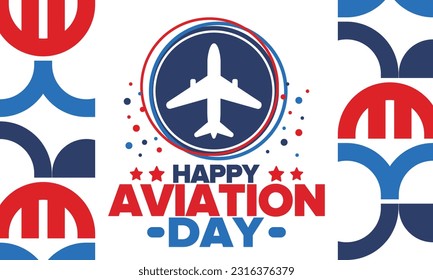 National Aviation Day in United States. Holiday, celebrated annual in August 19. Design with airplane and american flag. Patriotic element. Poster, greeting card, banner and background. Vector