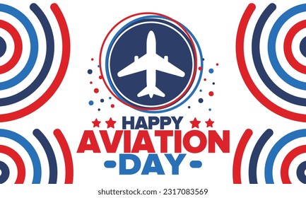 National Aviation Day in United States. Holiday, celebrated annual in August 19. Design with airplane and american flag. Patriotic element. Poster, greeting card, banner and background. Vector