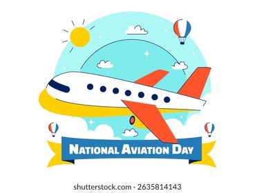 National Aviation Day Vector Illustration with an Airplane and Sky Blue Background to Celebrate the First Successful Airplane and Controlled Flight