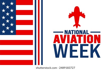 La Semana Nacional de la Aviación se celebra todos los años en agosto. Concepto de Festiva. Plantilla para fondo, Anuncio, tarjeta, cartel, cartel, Plantilla de diseño con Formas únicas con color estándar.