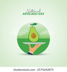 national Avocado Day creative ads design. Avocado vegetable icon isolated on a green background.