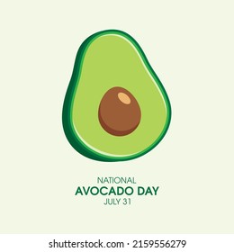 National Avocado Day vector. Halved avocado icon vector. Avocado icon isolated on a green background. Avocado Day Poster, July 31. Important day
